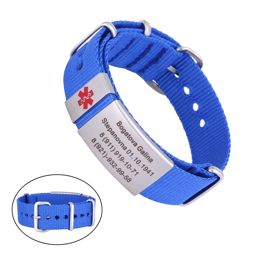 Free Engraving Medical Alert Bracelet for Men & Women Emergency Medical ID Bracelets Sport Safe Medical Bracelet Nylon Wristband