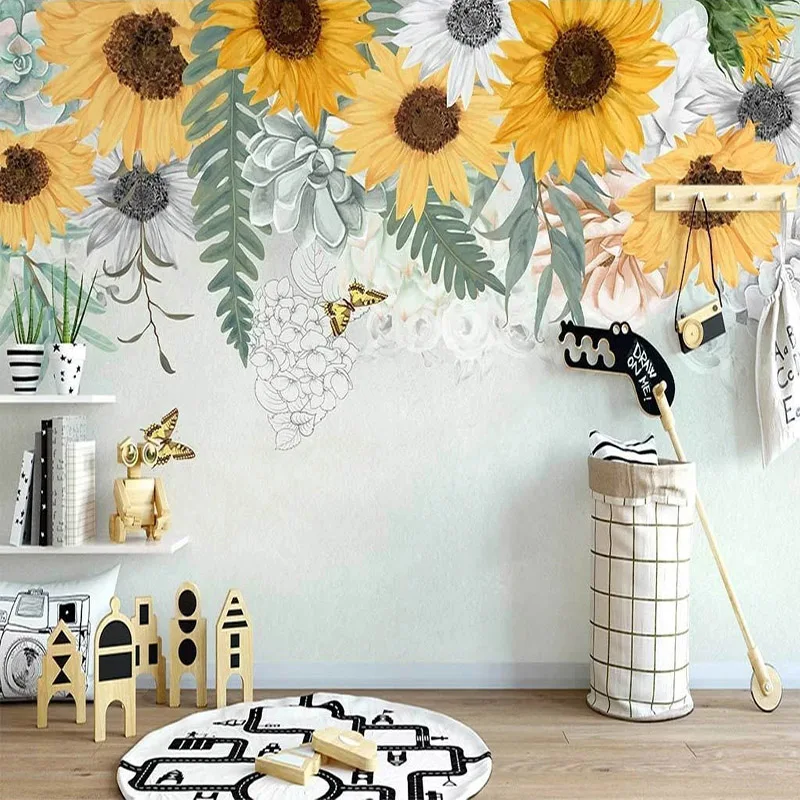 

Custom Photo Wallpaper Nordic Ins 3D Hand-painted Pastoral Sunflower Mural Living Room Bedroom Background Wall Papel De Parede