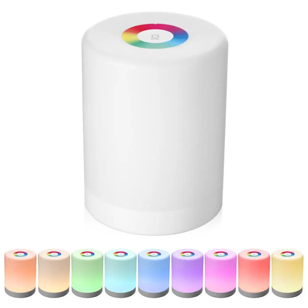 Lámpara LED de noche con Control táctil, atenuador inteligente, regulable, RGB, cambio de Color, recargable