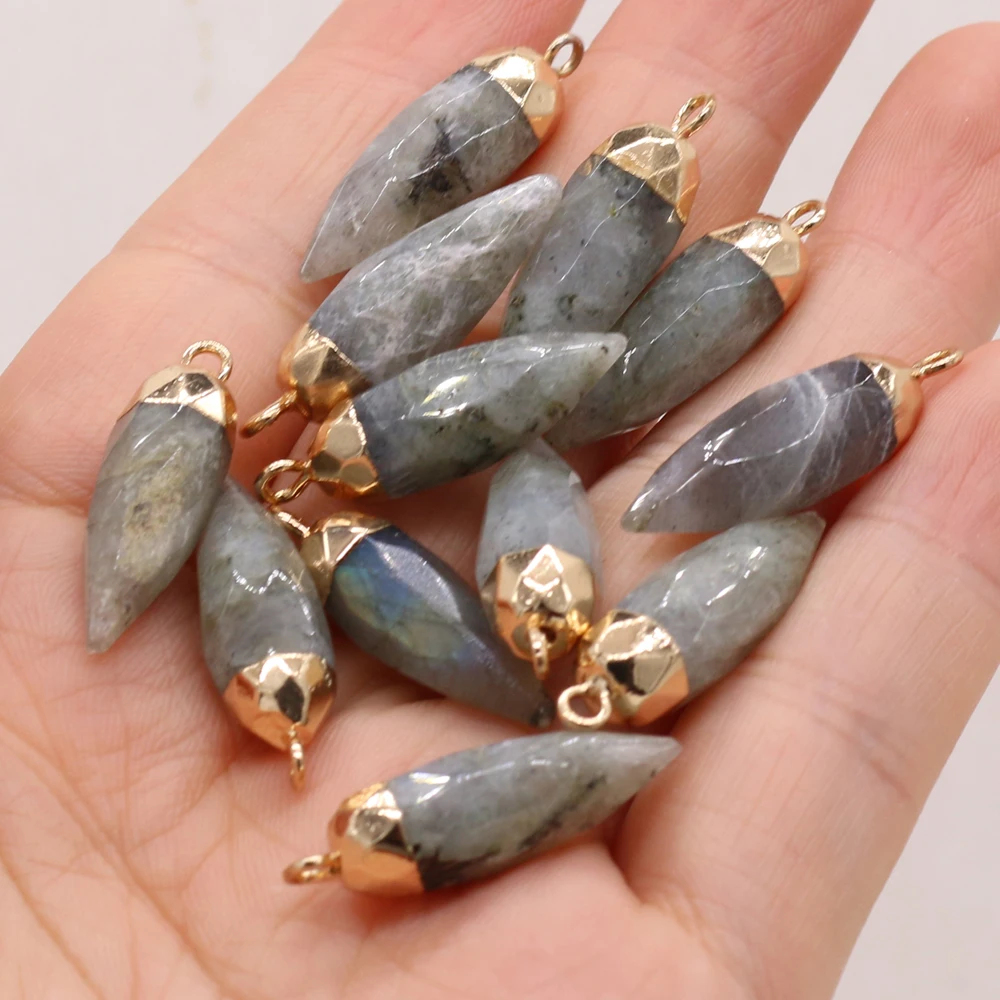 2pcs Natural Flash Labradorites Pendant Bullet Shape Agates Stone Pendant Charms for Jewelry Making DIY Necklace 8x25mm