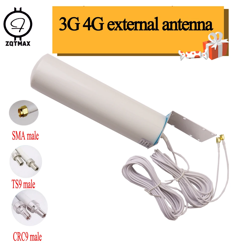 ZQTMAX 4G LTE antenna 3G 4G external antennna outdoor antenna with 5m Dual SlIder CRC9/TS9/SMA connector for 3G 4G router modem