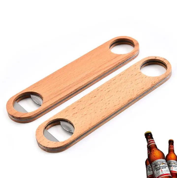 

100pcs/lot DIY Wooden Stainless steel Large Flat Beer Bottle Opener Flat Bottle Opener Tool Bar Beer Wine Openers Custom logo SN