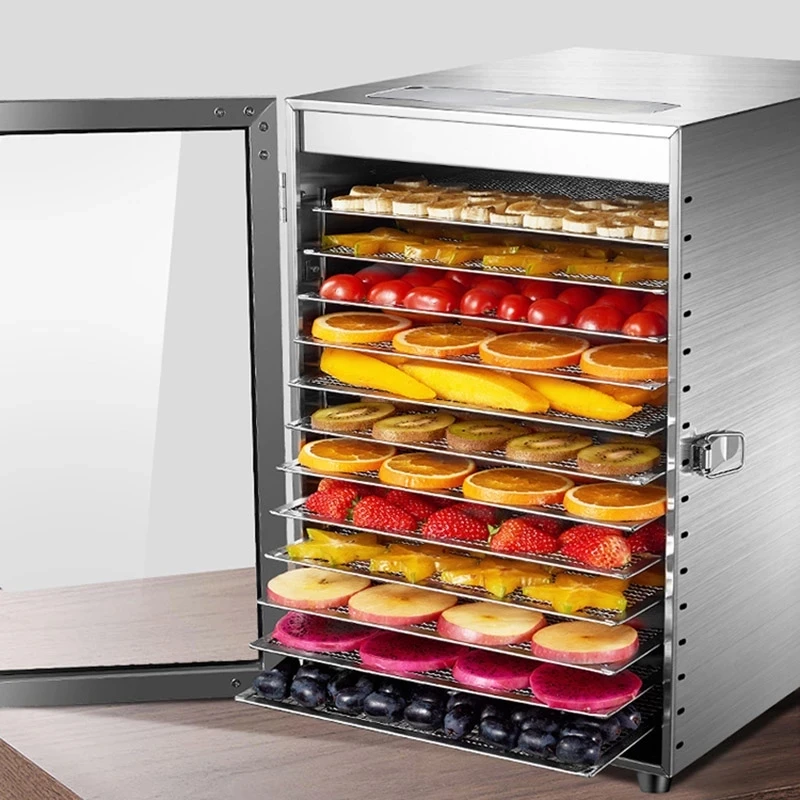 12 лотков, дегидратор для пищевых продуктов ST-06, машина для сушки закусок из нержавеющей стали, овощей, фруктов, сушилка для мяса, коммерческая бытовая 220 В