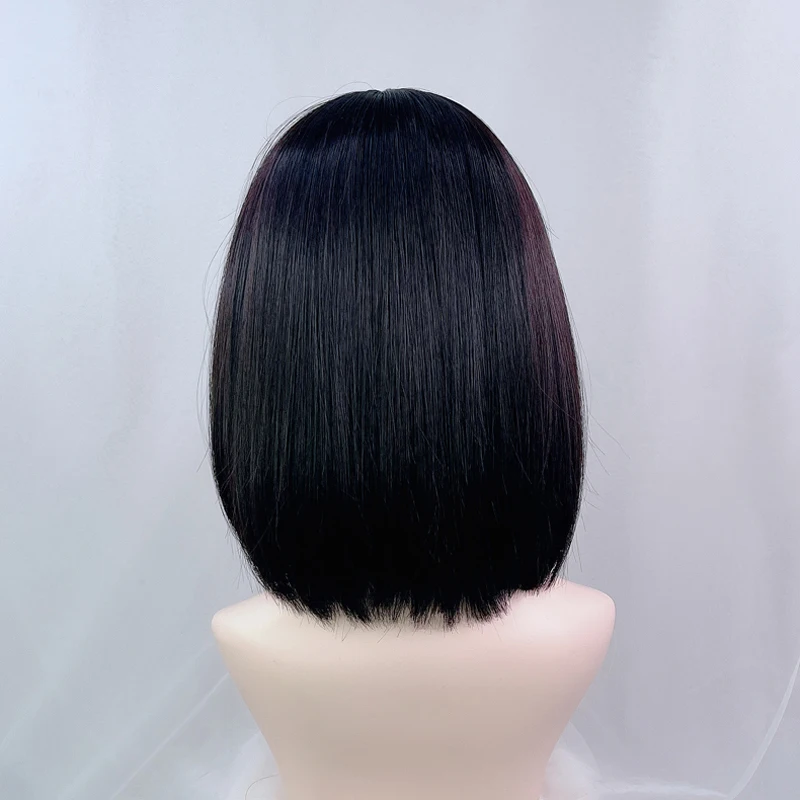 Gaka curto em linha reta bob cabelo sintético preto ouro cosplay peruca feminino lolita verão cor destaque gradiente com franja tingido