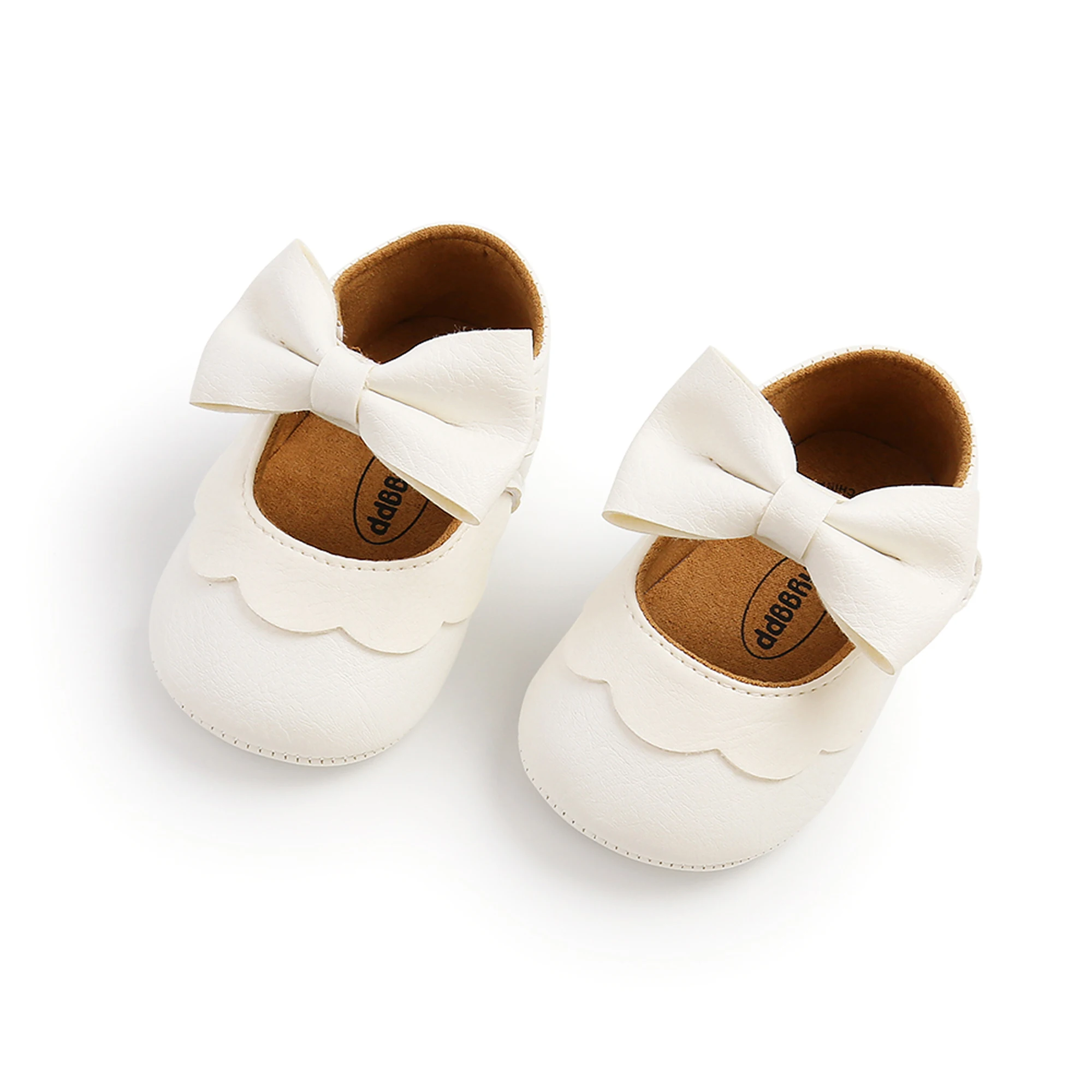 Cute Newborn Baby Girls Princess Shoes with Bowknot Toddler Anti-Slip Rubber Sole First Walkers Kids PU Leather Solid Shoes