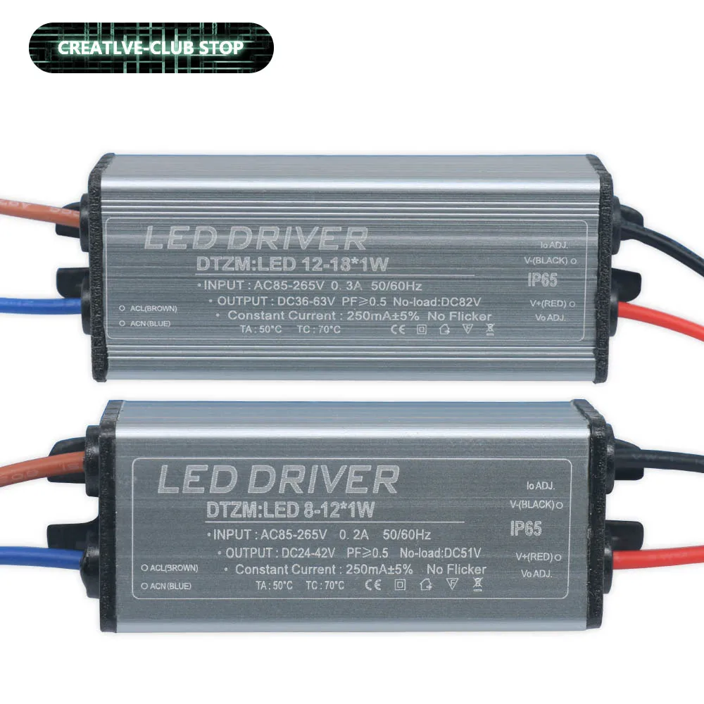 

LED Driver 1-3W 4-7W 8-12W 12-18W 18-25W 25-36W Adapter Transformer AC85V-265V 250mA WaterproofIP65 Power Supply For Panel Light