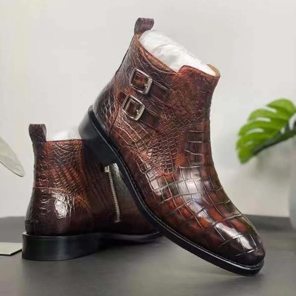 yingshang new men crocodile leather boots crocodile shoes winter boots brown crocodile belly skin leather sole zipper wedding