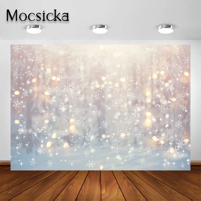 

Mocsicka Winter Wonderland Birthday Party Photography Backdrop Glitter Bokeh Christmas Snowflake Portrait Photoshoot Background