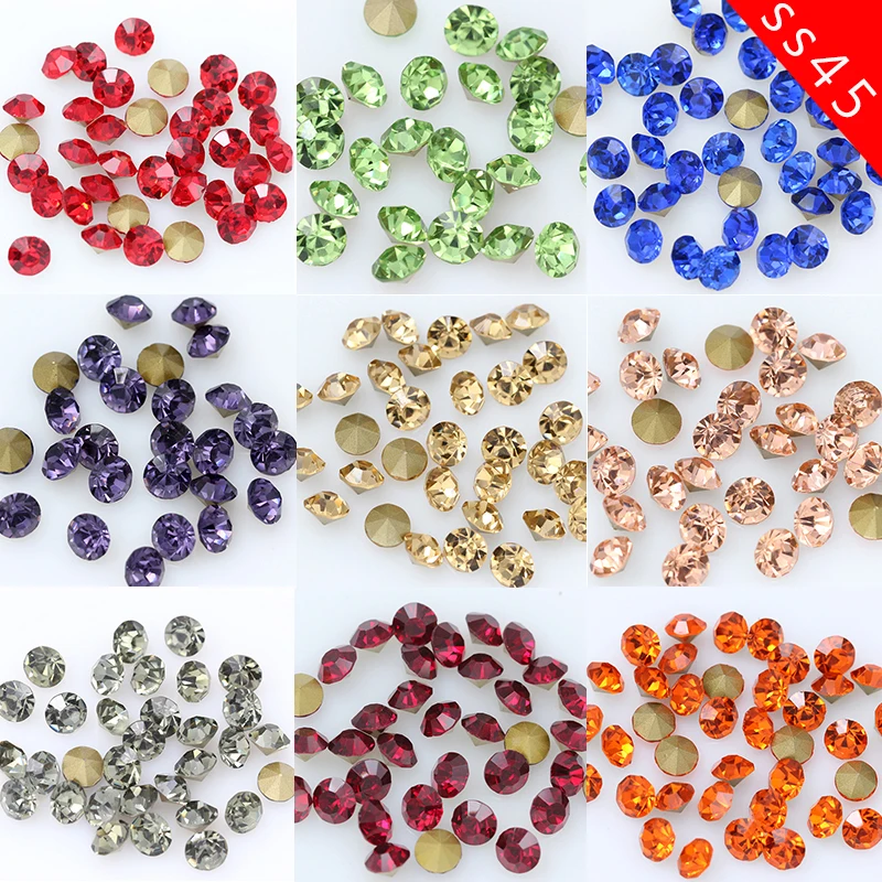 Rainbow color 36pc SS45 10mm Rivoli Czech  crystal beads pointed back Round beads Rhinestone Glitter For Jewelry Nail Making DIY