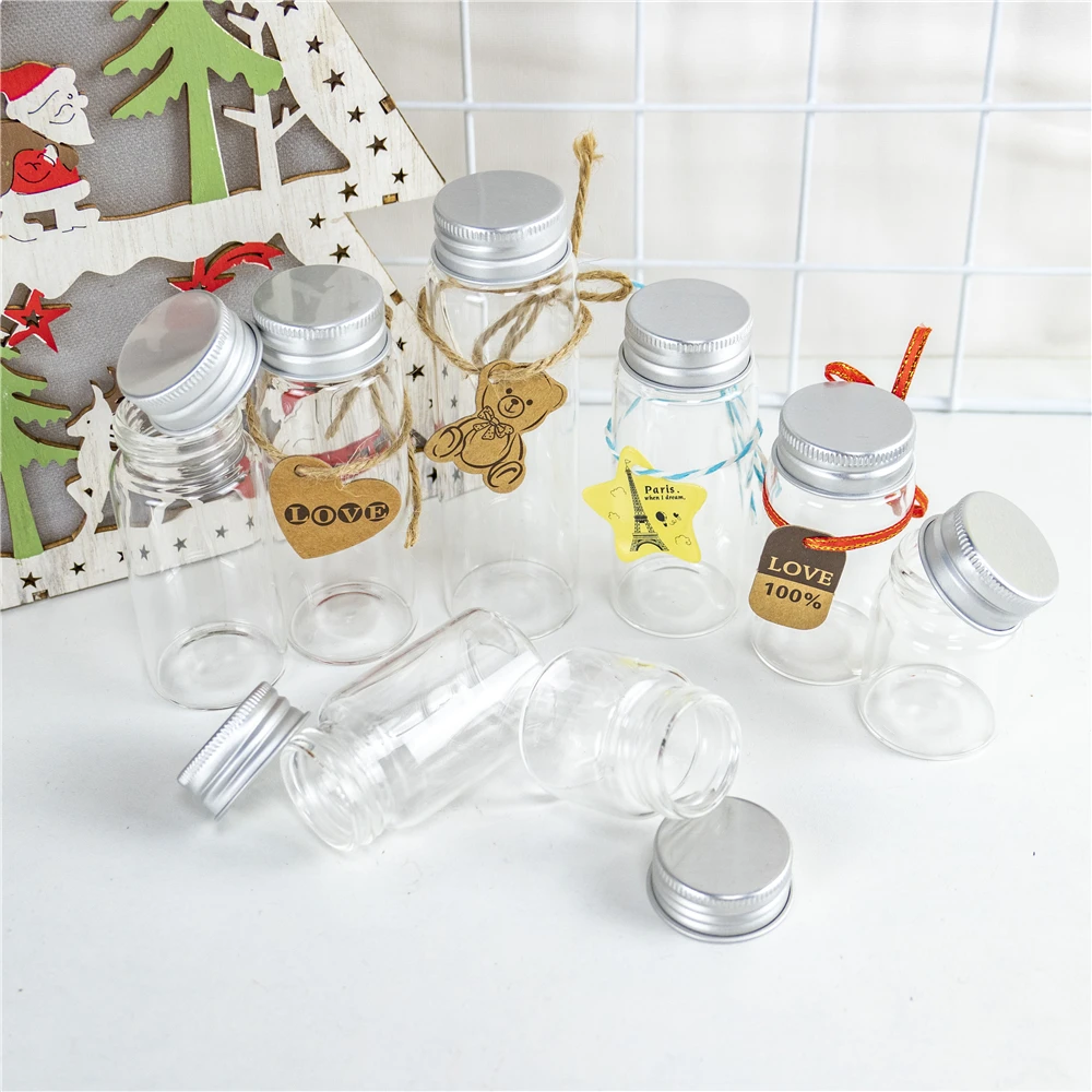 6PC 25ml 30ml 40ml 50ml 60ml 70ml 80ml 90ml Mini Glass Clear Bottle With Silver Screw Aluminum Cap Food Container Jars Vials