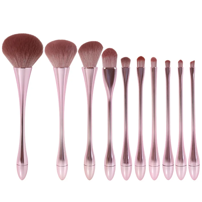 10PCS Set di pennelli per trucco in oro rosa a vita sottile Kit di pennelli completo cosmetici fondotinta in polvere correttore per occhi fard strumento per pennelli per trucco