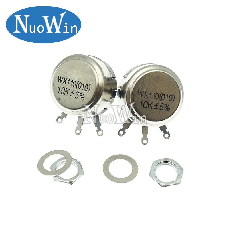 2pcs WX110 (010) 6mm รอบโลหะเพลาเดียวเปิดสายไฟ RESISTOR Potentiometer บาดแผล 1 K 2.2 K 3.3 K 4.7K 5.6 K 6.8 K 10 K 22 K OHM