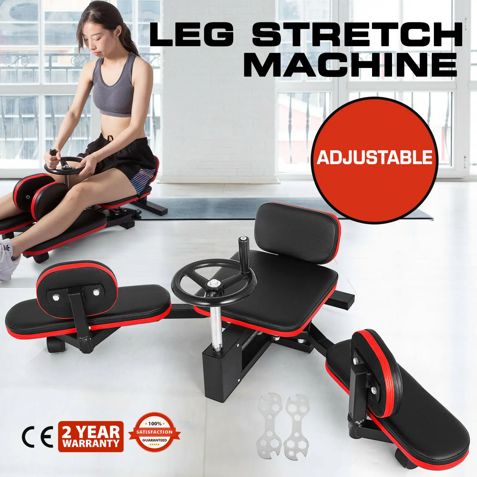 Fitness Leg Thigh Stretcher Stretching Machine Gym Training Casters PU Leather