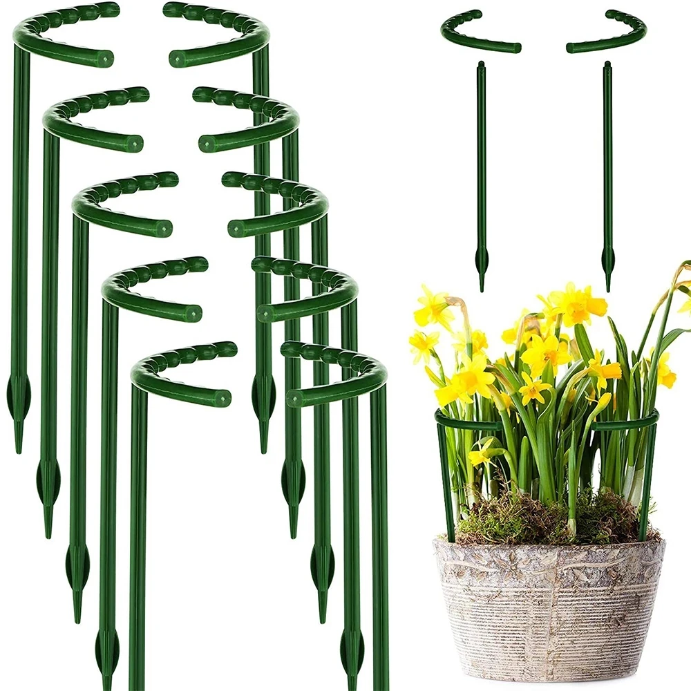 6pc Plastic Plant Support Pile Stand for Flowers Semicircle Greenhouses Arrangement Fixing Rod Holder Orchard Garden Bonsai Tool