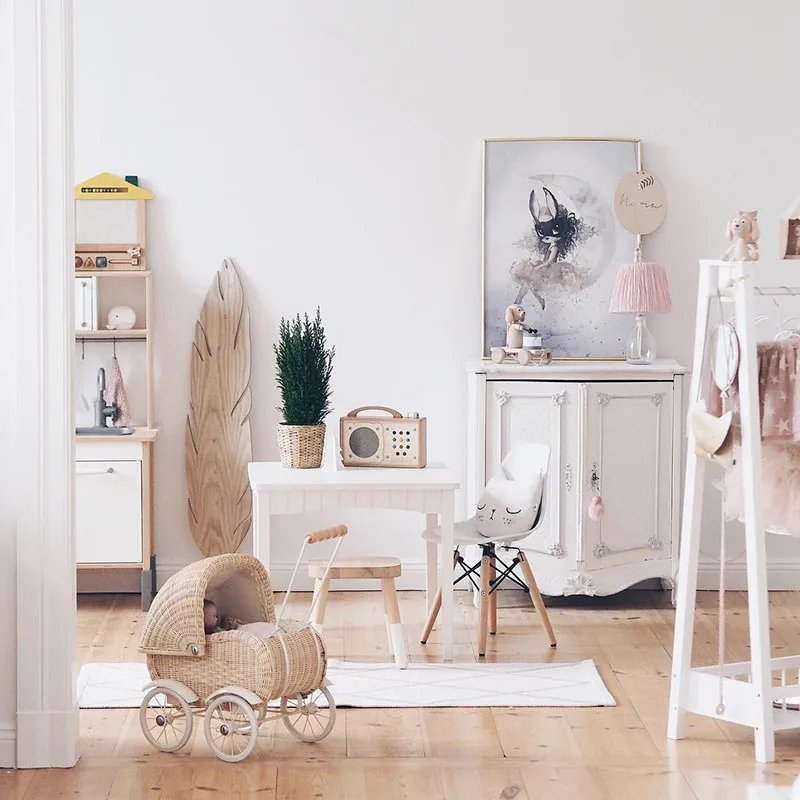 Puntelli per fotografie per bambini INS Passeggino in rattan fatto a mano Accessori per bambole Decorazione per la camera dei bambini Carrello in