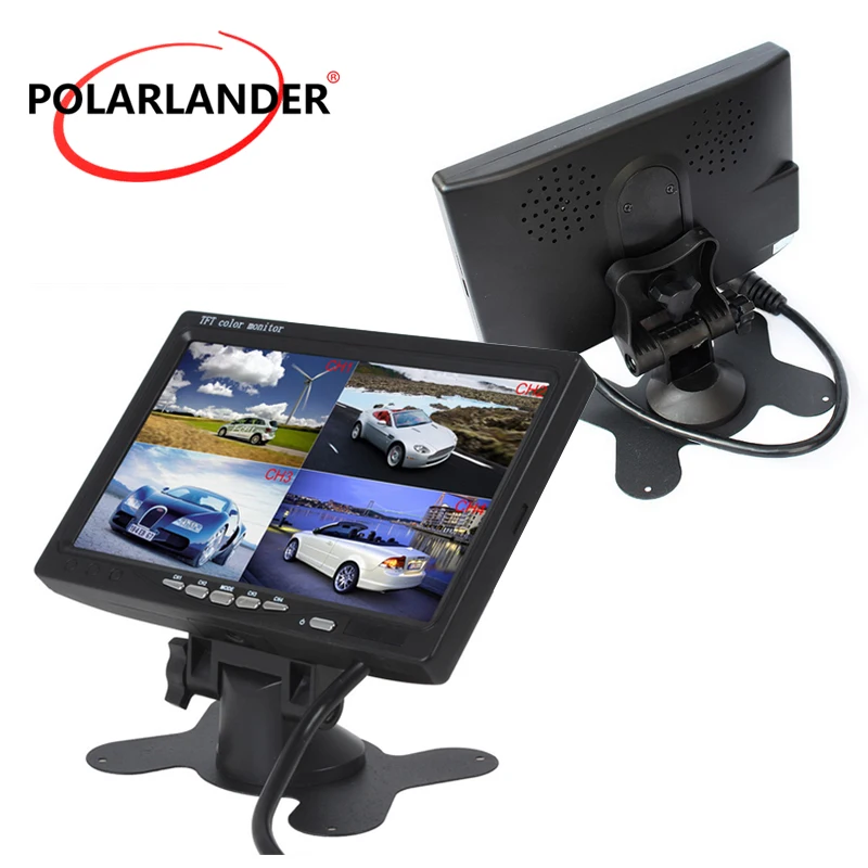 Car Video Monitor For Front Rear Side View Camera Quad Split Screen 6 Mode Display PolarLander DC12V-24V 7\