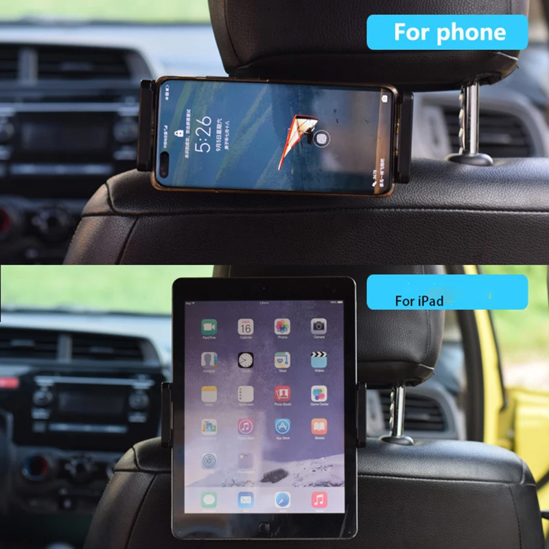 Universal Car Headrest Tablet Holder, Back Seat Pillar Mount, 360 Degrees Rotatable, Phone, iPad