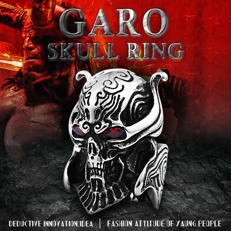 BEIER Cool Big Punk Stainless Steel Unique War Skull Head Ring  For Man With red eye High Quality BR8-336