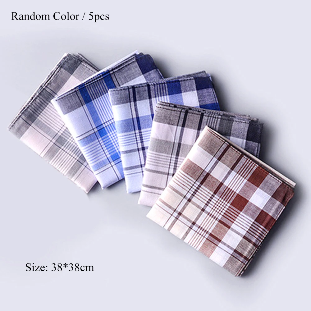 1/2/5Pcs Handkerchiefs 38*38cm Square Plaid kerchiefs Stripe Handkerchiefs Hanky Cotton Towel Random color pocket handkerchief