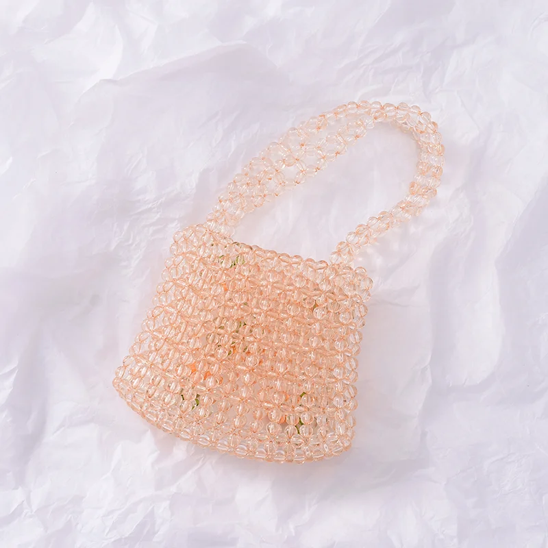 Retro Orange Beaded Bag Clear Crystal Jelly Clutch Bag Girl Beaded Woven Handbag for Woman 2022 Handmade Bags Luxury Designer