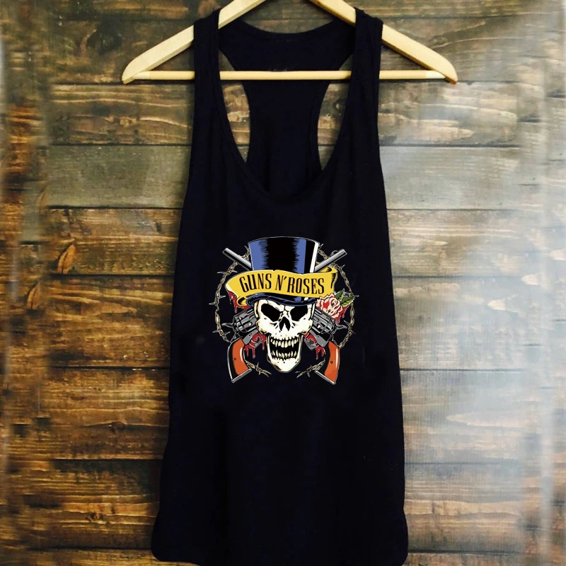 

Guns N Roses Skull Skeleton Hipster Women Tank Tops Witch Cool Metal Grunge Boho Sleeveless Vest Vintage 90s Goth Top Dropship