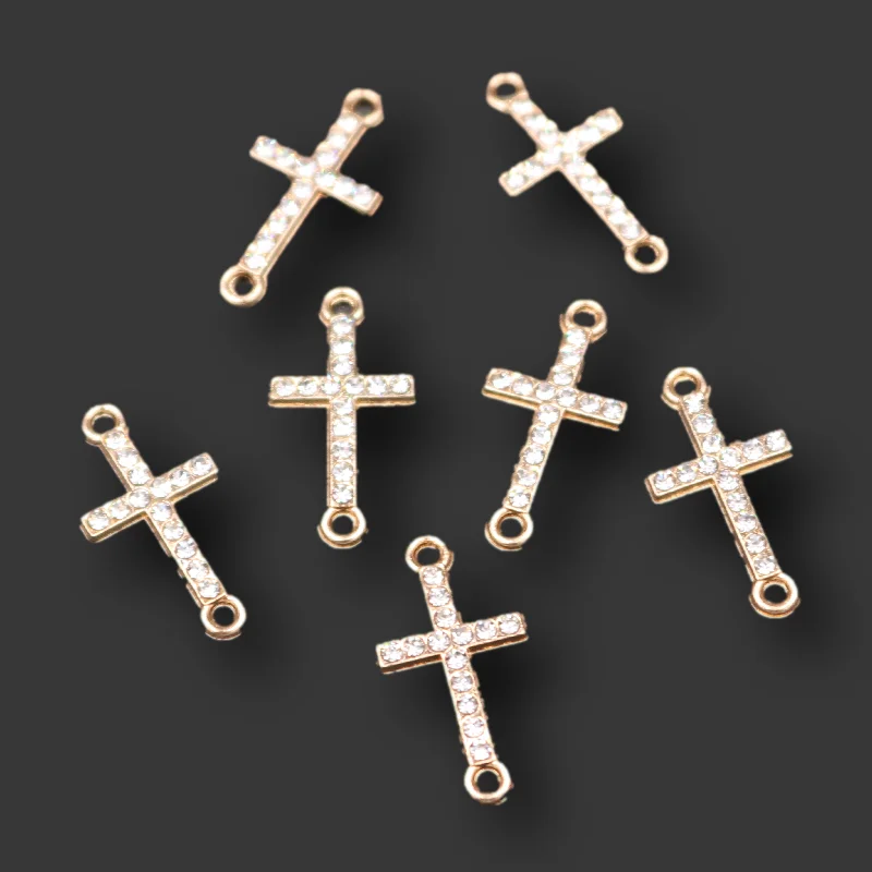 10pcs Handmade Rhinestone Mini Christian Cross Connector Popular Earrings Bracelet Metal Accessories DIY Charms Jewelry Findings