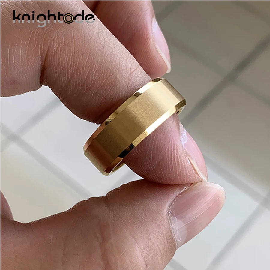 6mm 8mm Gold Color Tungsten Carbide Engagement Rings for Men Women Wedding Bands Beveled Edges Matted Finish Comfort Fit