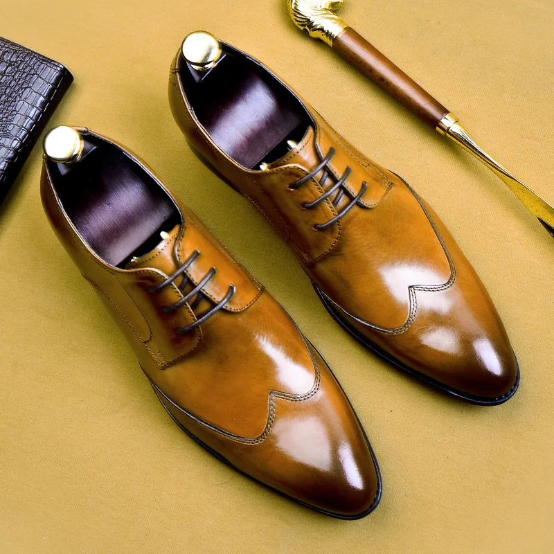 Chaussures provoqué Oxford faites à la main pour hommes, cuir de vache véritable, chaussures trempées, chaussures italiennes formelles de mariage, haute qualité, taille chaude ino -46