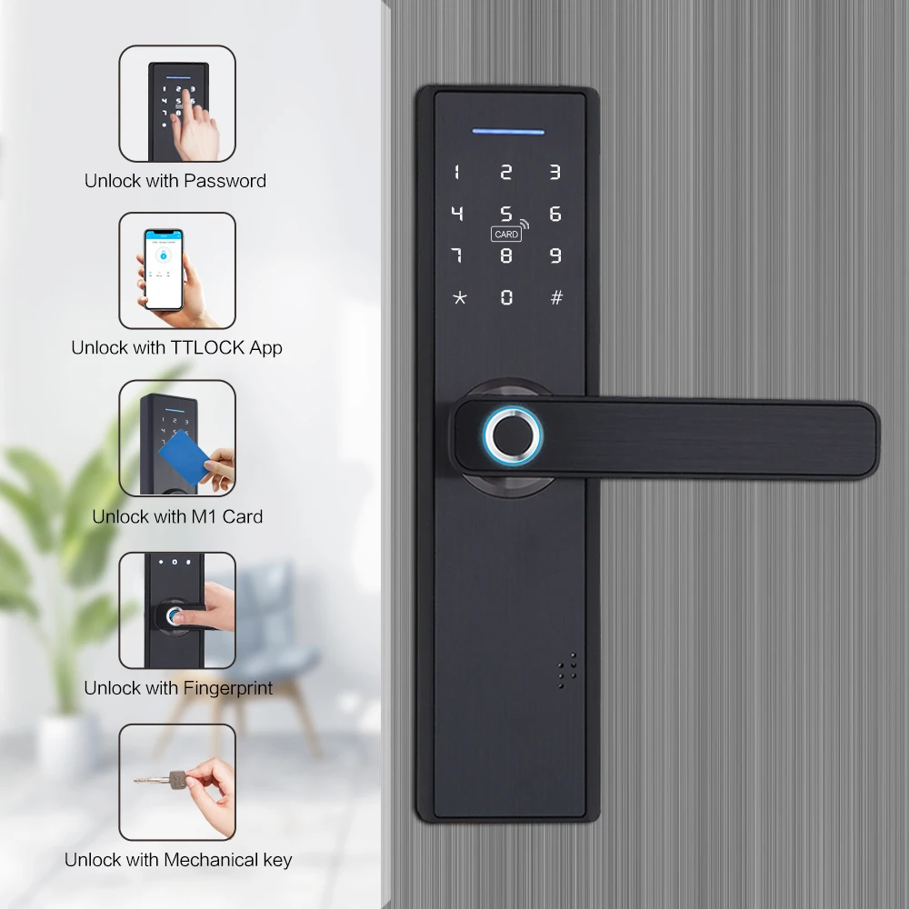 TT lock app WiFi Smart Fingerprint Door Lock, Electronic Door Lock,Smart BLE Digital APP Keypad Code Keyless Door Lock For Home