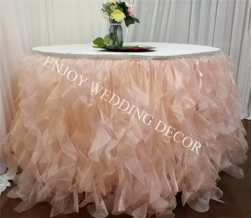 

YHT#203 fancy curly willow sashes organza table skirt for events wedding decor