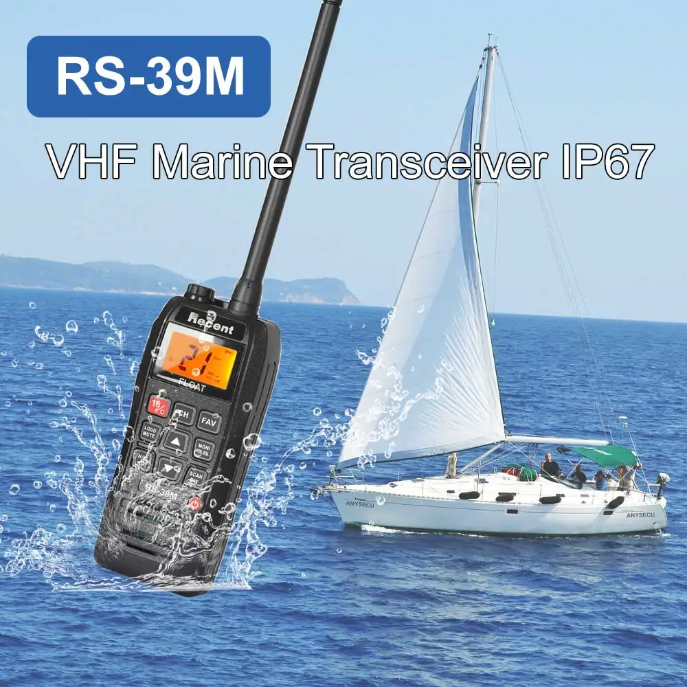 

Marine Transceiver RS-39M VHF IP-X7 Waterproof Handheld Walkie Talkie Float Boat Vessel Talk Two Way Radio