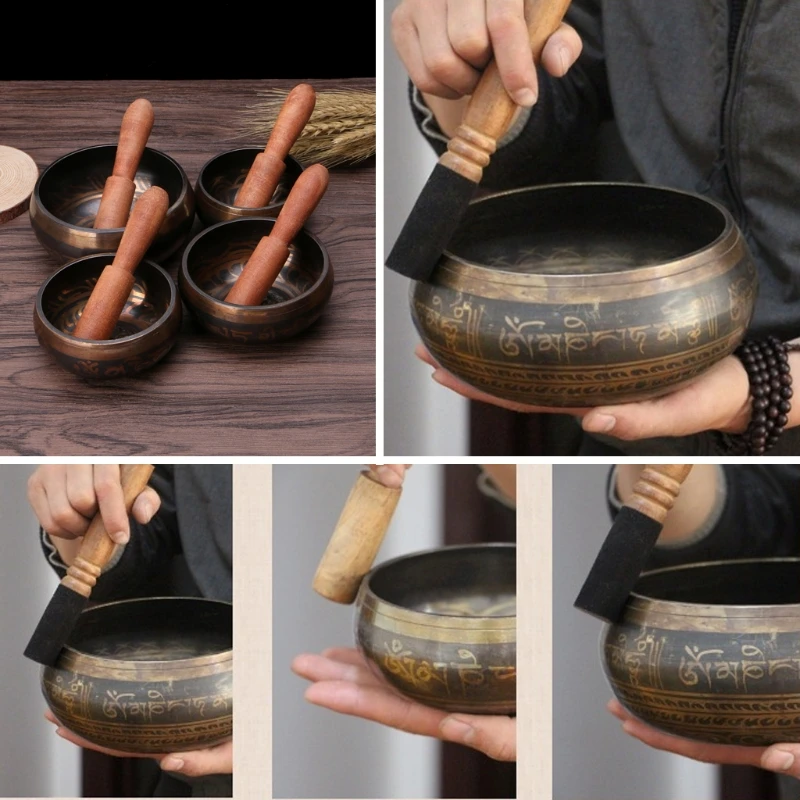 พระพุทธรูปทิเบตร้องเพลงชาม Hand Hammered โยคะทองแดง Chakra Meditation Gift Relax Soothing เสียง