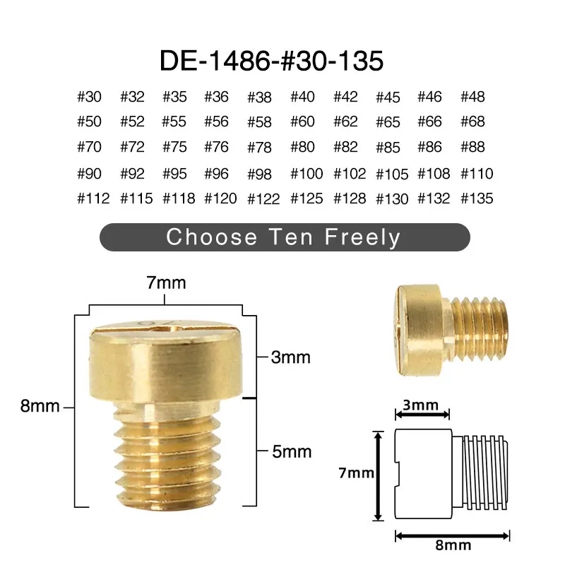 ZSDTRP 12pcs M5 Thread Replacement #30-#135 Carburetor Jets For Dellorto SHA PHBG Carb main Injector nozzle NC PHVA Pilot Jet