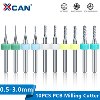 XCAN PCB Milling Cutter Set 0.5-3.0mm Carbide End Mill 10pcs Router Bit for PCB Machine Milling Tools