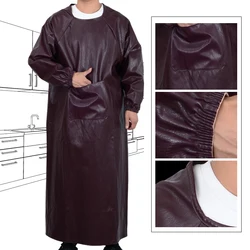 Soft Leather Overalls waterproof oil-proof long-sleeved aprons adult men and women reverse clothing kitchen work clothes