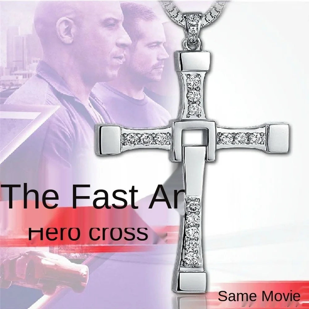 Hot Sell The Movie Fast and Furious Pendant Dominic Toretto Cross Men's Necklace Pendants For Men Jewelry Crystal Necklace Gift