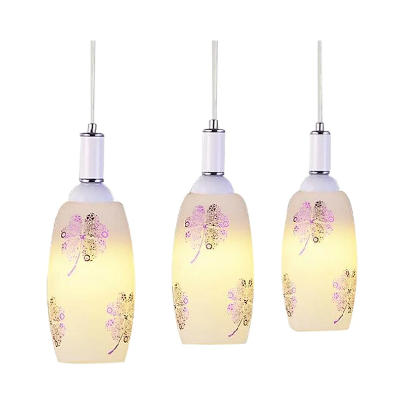 Modern Glass Bottle Dining Room Pendant Lighs printing Flower Pattern Pendant Light Bar Counter Flowers Pendant Fixture