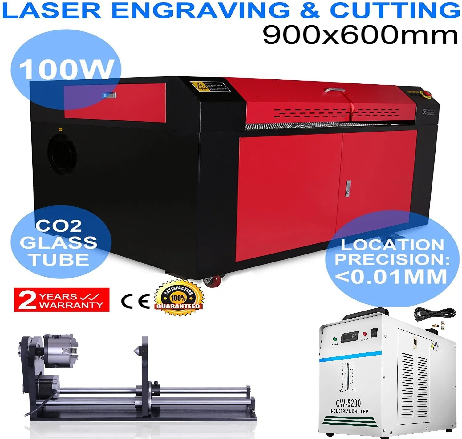 Best  Price EU Shipping Ruida Controller 100w Co2 Laser Machine Engraving Engraver Machine with CW5200 and  Rotary Axis