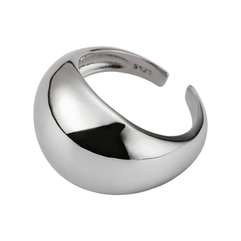 100% Genuine S925 Sterling Silver Ring Korean Order Round Arc Smooth Niche Fashion Personality Wild Wholesale Price