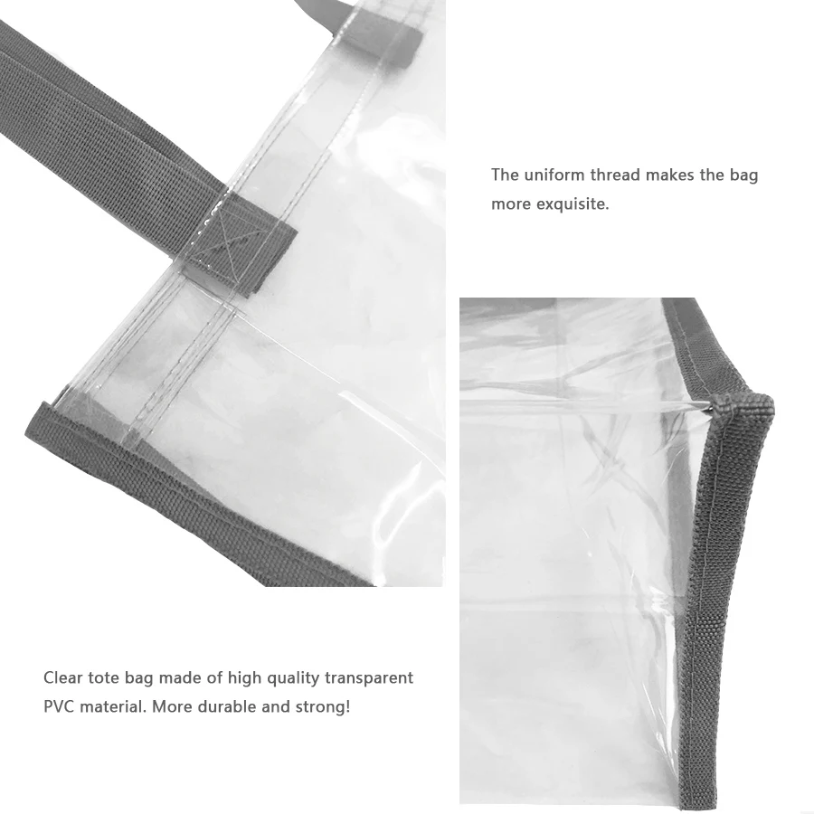 Sac fourre-tout en PVC transparent approuvé par le stade, sac à main utilitaire lancé depuis longtemps, adapté au travail, à l'école, à l'extérieur, à la plage, au shopping