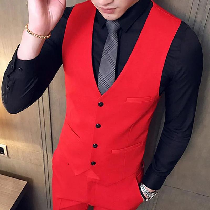 Slim fit Red Casual Mens Suit 3 piece Male Wedding Tuxedos Man Set Jacket Waistcoat with Pants Latest coat Design Mens Fashion