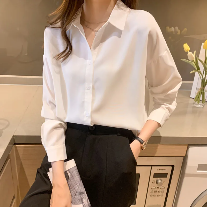 2021 frühling Herbst Lange Hülse Frauen Shirts Weiß Lose Blusen Weibliche Tops BF Koreanische Stil Elegante Blusas Schwarz Gelb Lila