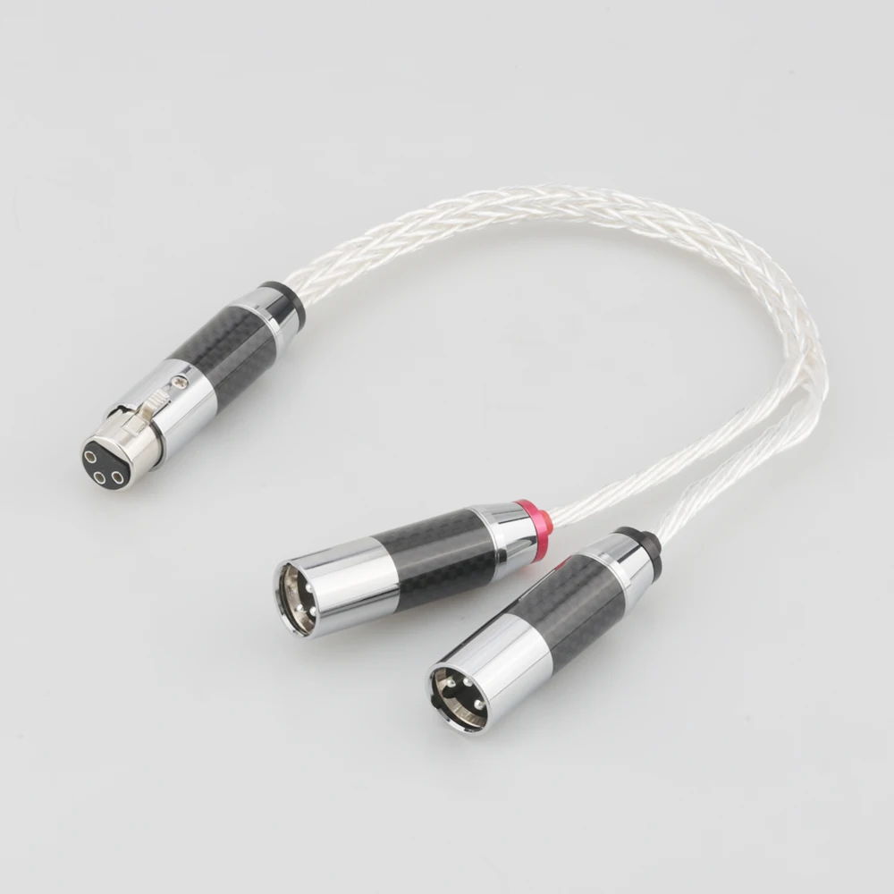 

8AG Silver Plated XLR Female to Dual XLR Male Y Splitter 3Pin Balanced Microphone Cable Carbon Fiber Rhodium Plated XLR Plug HIF