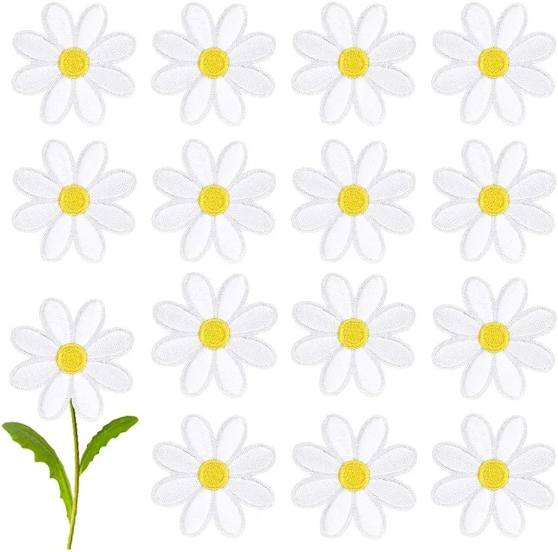 10 sztuk Daisy Flower żelazko na plastry na odzież haftowane naszywka łatka na kurtki torby buty kapelusze, 3.5cm