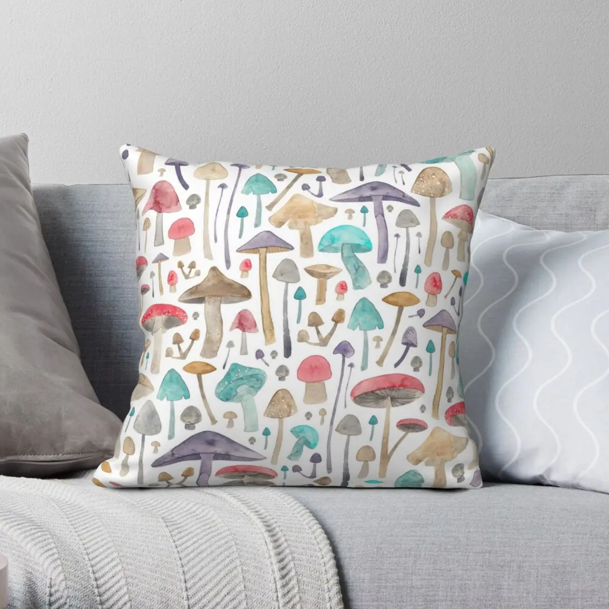 Mushrooms And Toadstools Square Pillowcase Polyester Linen Velvet Printed Zip Decor Pillow Case Sofa Cushion Cover