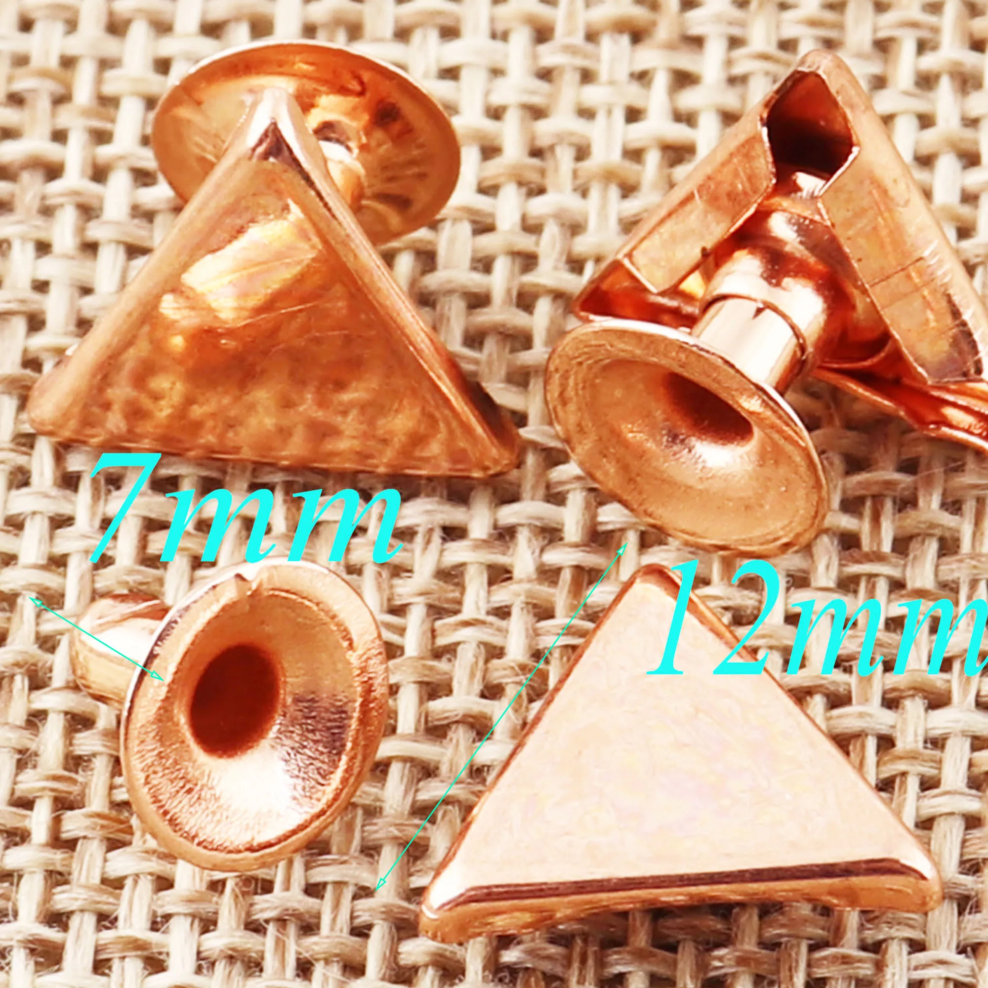 100sets Rose Gold Double Cap Triangle Rivets Studs Leather craft Rivet Fastener Snaps Prong Studs 1/2