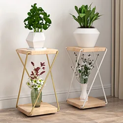 Étagère à fleurs en fer pour balcon, étagère en bois, type de sol simple, rangement à double couche pour plantes, T1