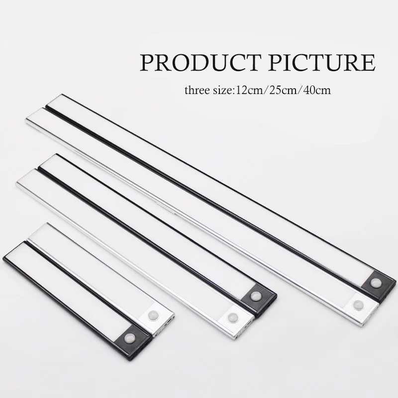 Ultra-Thin Night Light 12/23.5/40cm LED Under Cabinet Lights PIR Motion Sensor USB Rechargeable Lamp For Kitchen