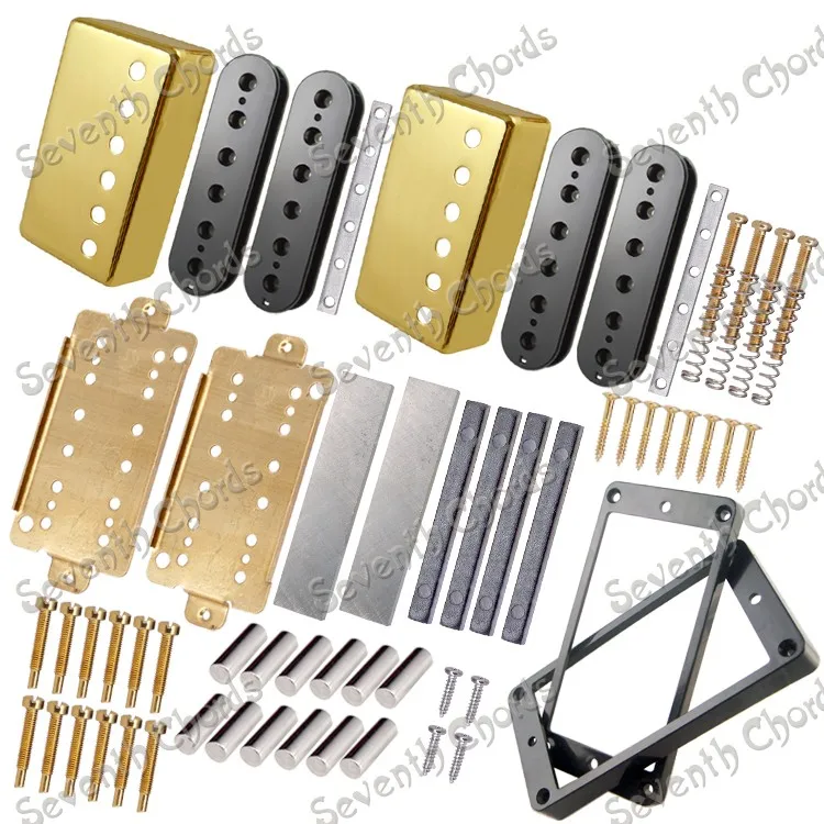 A Set N&B LP Guitar Humbucker Pickup Kits Producing Accessories/Brass Cover&Baseplate & magnetized Alnico 5 Bar Magnet