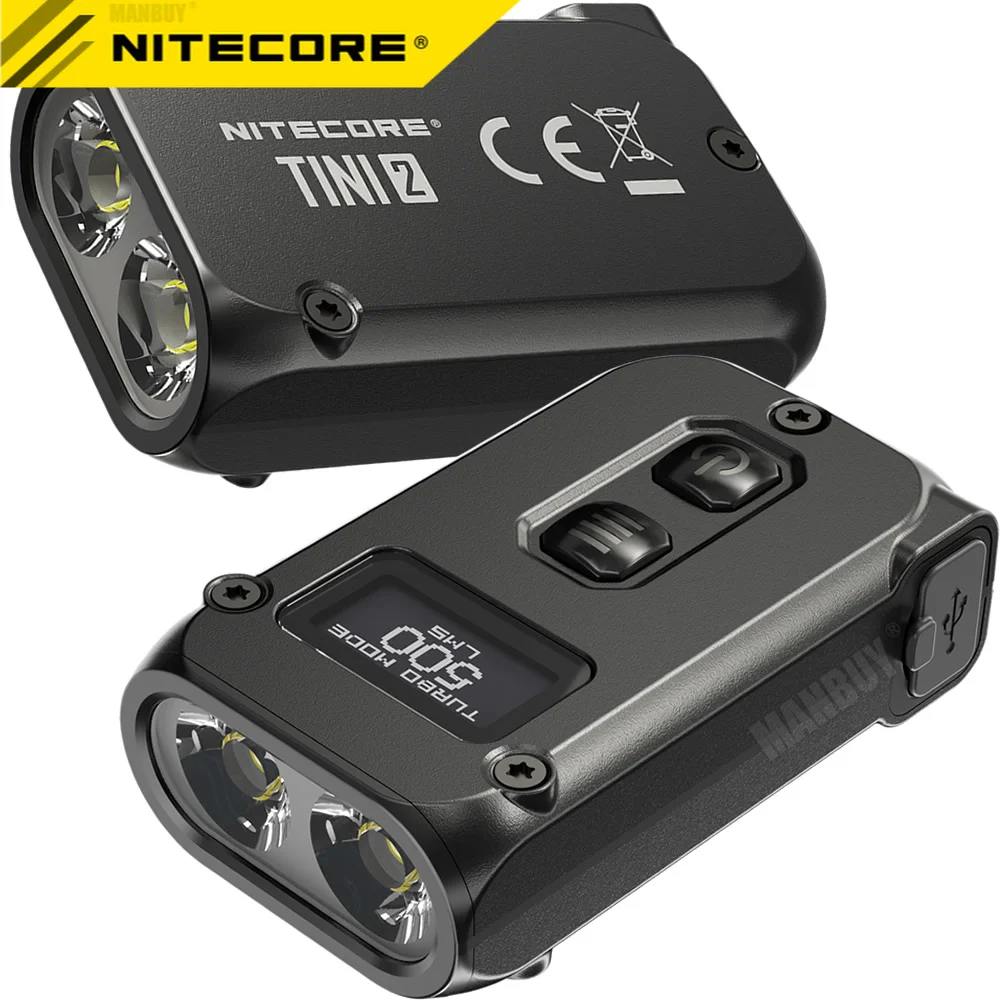 Nitecore TINI2 Dual-Core 500 Lumens Built-In Battery Pack USB-C Rechargeable 2LEDs Keychain Flashlight Outdoor Camping Daily EDC